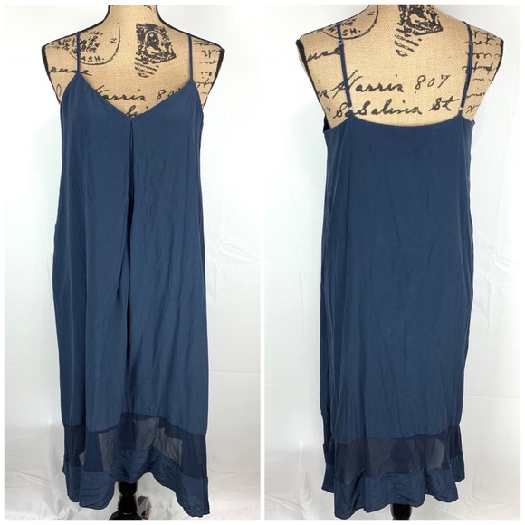 Madewell Silk Sheer-Stripe Cami Dress Navy Size M - Picture 2 of 8